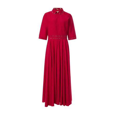Effie Linen Pipped Maxi Dress - Red