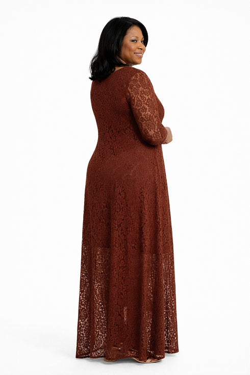 Chocolate Lace ¾ Sleeve Maxi Dress