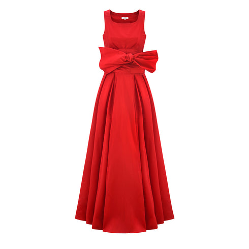 Thais Red Sleeveless Taffeta Maxi Dress