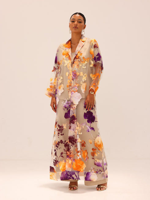 Bella Tailored Organza Coat - Orange Purple