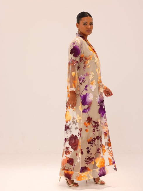Bella Tailored Organza Coat - Orange Purple
