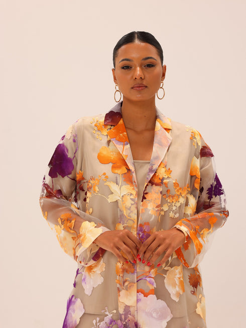 Bella Tailored Organza Coat - Orange Purple