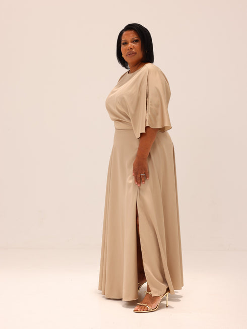 Ama Wrap Satin Dress - Beige