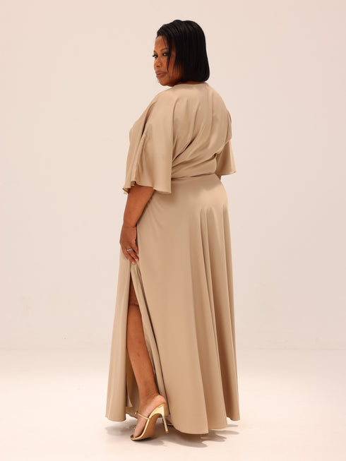 Ama Wrap Satin Dress - Beige