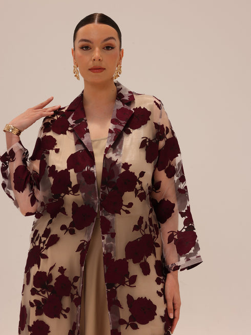 Bella Tailored Organza Coat - Burgundy