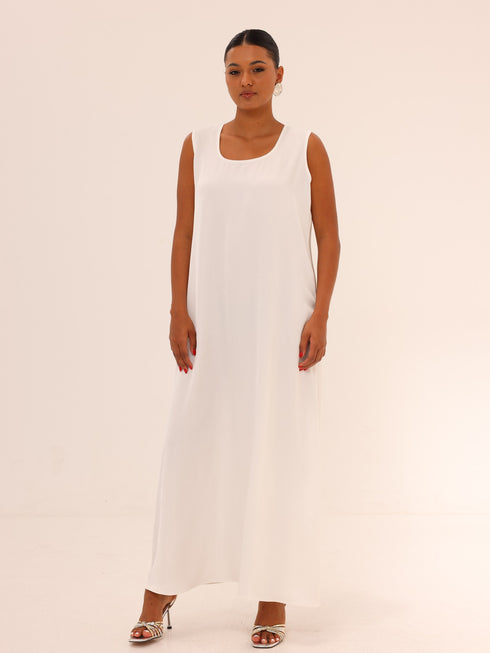 Sleeveless Satin Maxi Dress - White