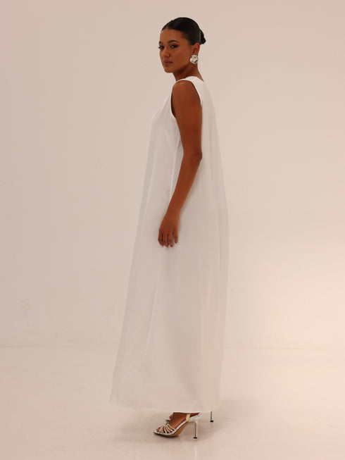 Sleeveless Satin Maxi Dress - White