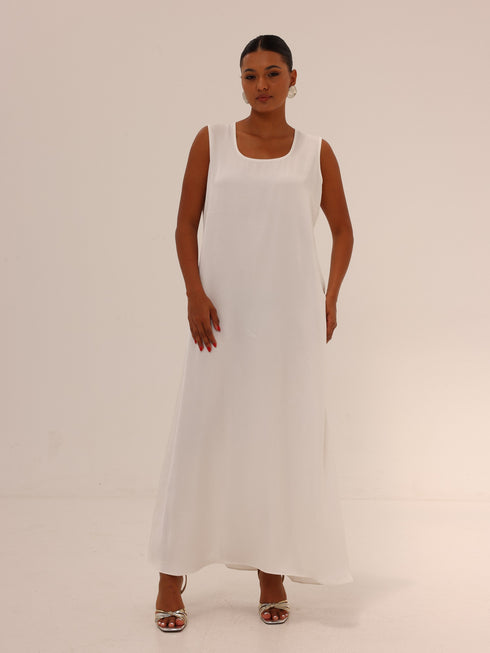 Sleeveless Satin Maxi Dress - White