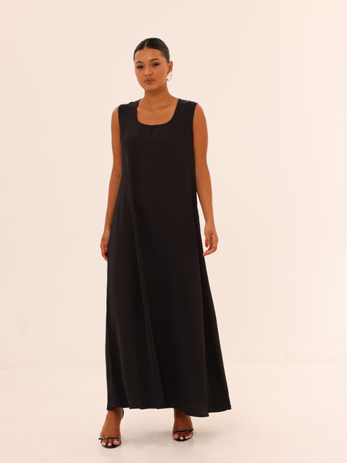 Sleeveless Satin Maxi Dress - Black