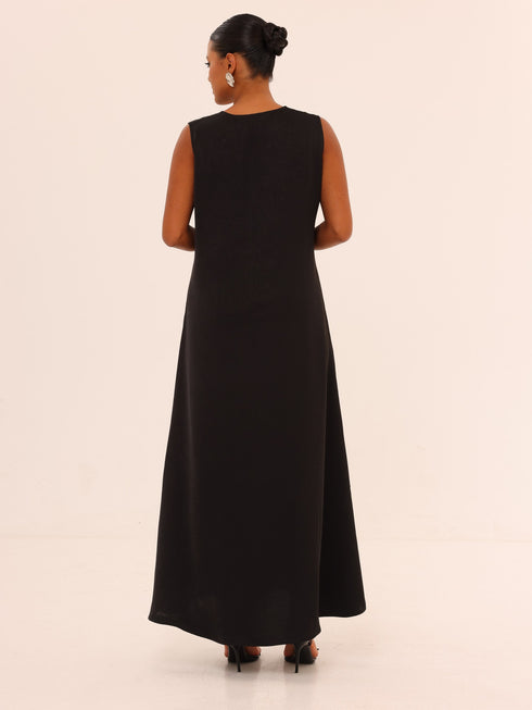 Sleeveless Satin Maxi Dress - Black