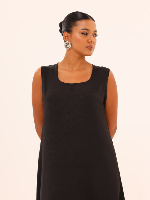 Sleeveless Satin Maxi Dress - Black
