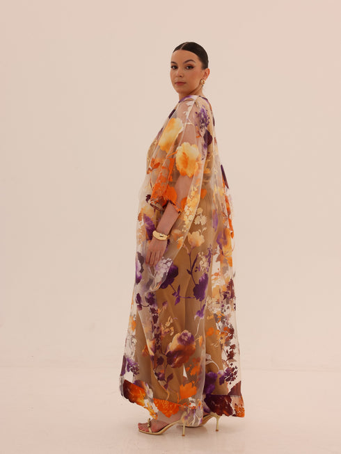 Bella Tailored Organza Coat - Orange Purple