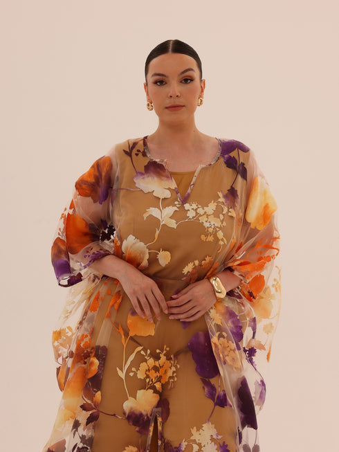Bella Tailored Organza Coat - Orange Purple
