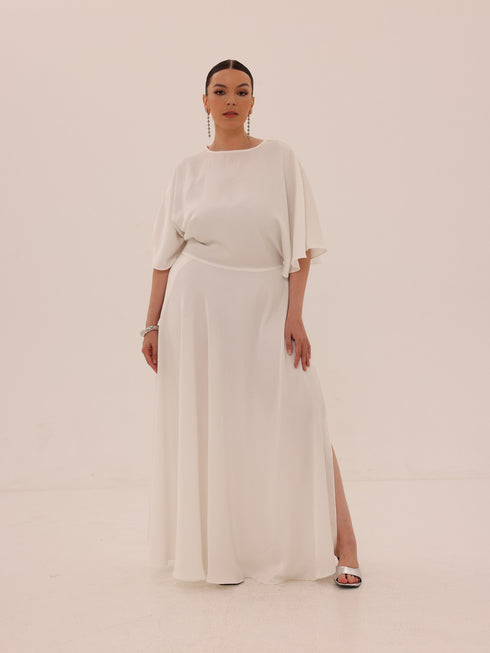 Ama Wrap Satin Dress - White