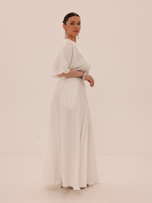 Ama Wrap Satin Dress - White