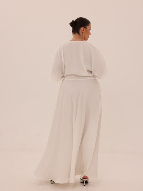 Ama Wrap Satin Dress - White
