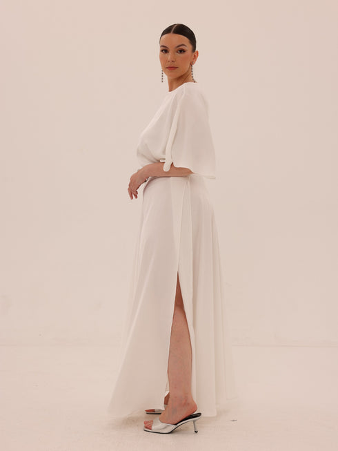 Ama Wrap Satin Dress - White