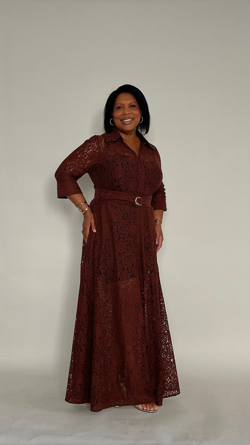 Chocolate Lace Maxi Shirt Dress