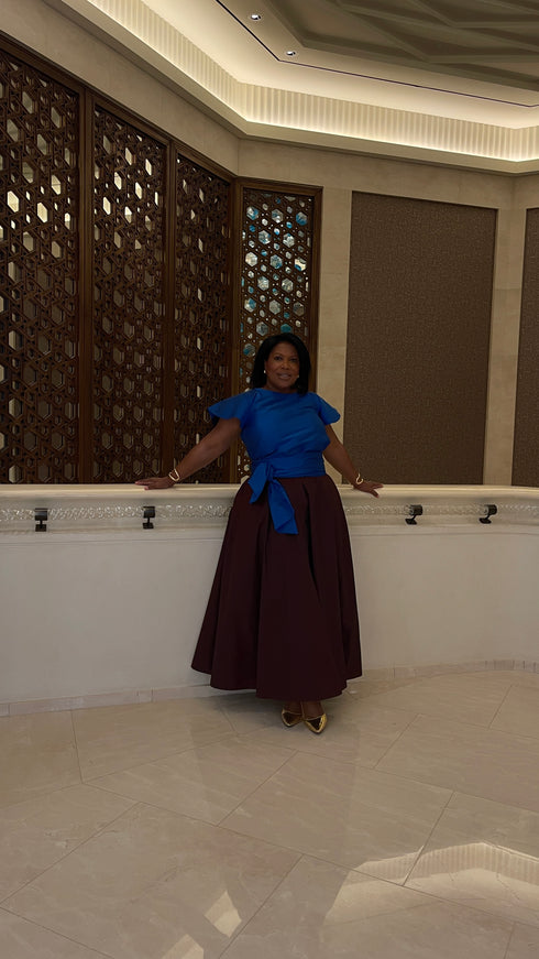 Burgundy Flare Maxi Taffeta Skirt