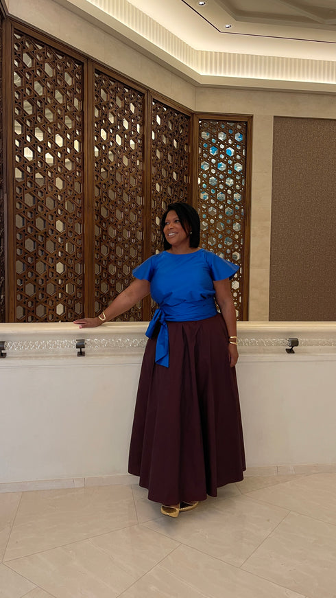 Burgundy Flare Maxi Taffeta Skirt