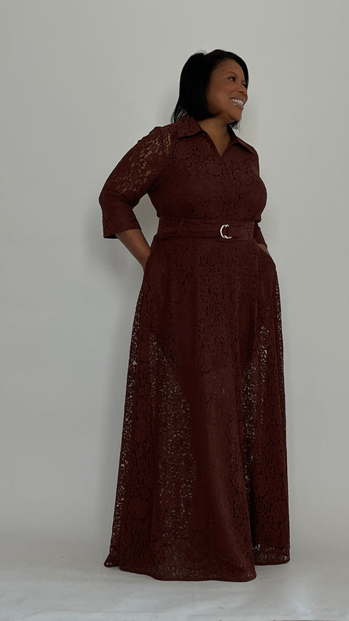 Chocolate Lace Maxi Shirt Dress