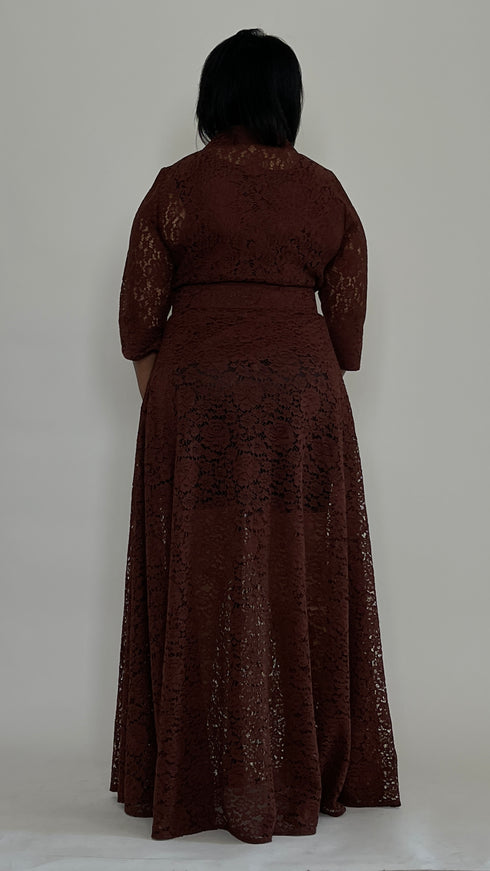 Chocolate Lace Maxi Shirt Dress