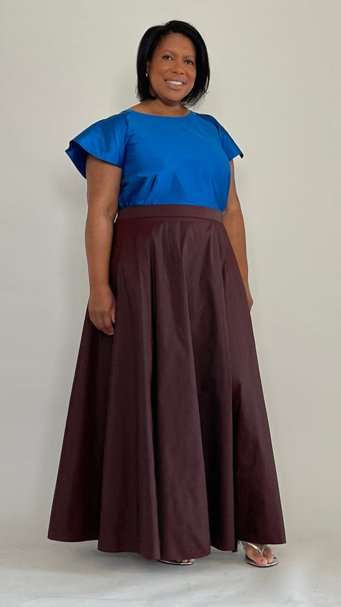 Burgundy Flare Maxi Taffeta Skirt
