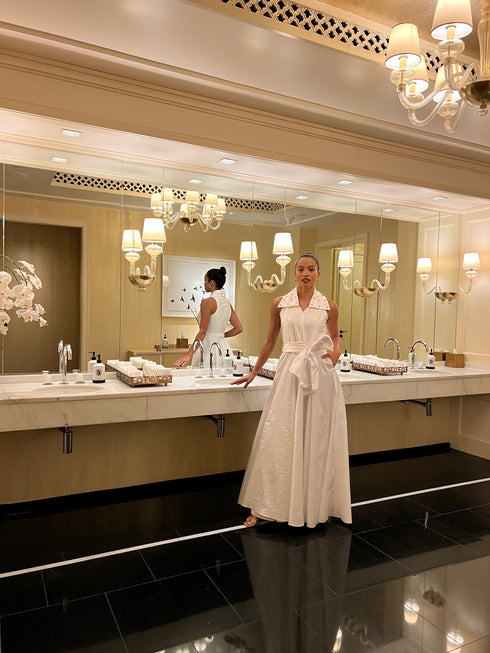 Millie Swarovski Taffeta Maxi Dress - White