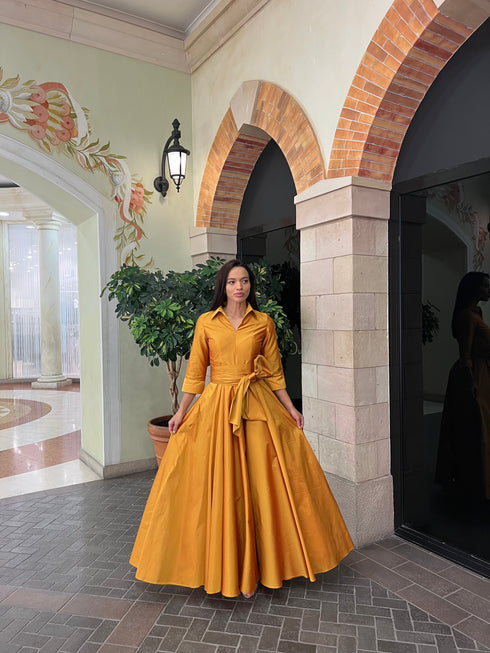 Clara Gold Taffeta Maxi Dress