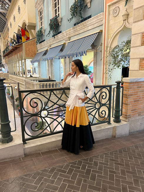 Janice Swarovski Taffeta Maxi Dress - White Color Block