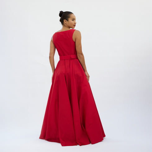 Thais Red Sleeveless Taffeta Maxi Dress