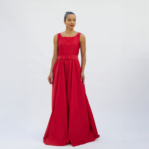 Thais Red Sleeveless Taffeta Maxi Dress