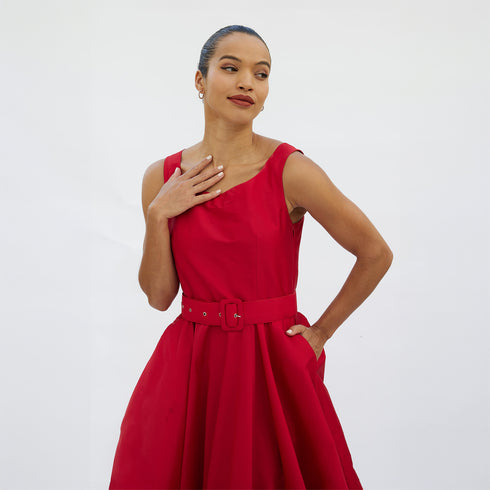 Thais Red Sleeveless Taffeta Maxi Dress