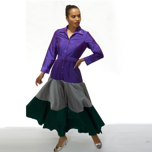 Janice Swarovski Taffeta Maxi Dress - Purple Color Block