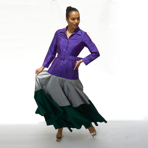 Janice Swarovski Taffeta Maxi Dress - Purple Color Block