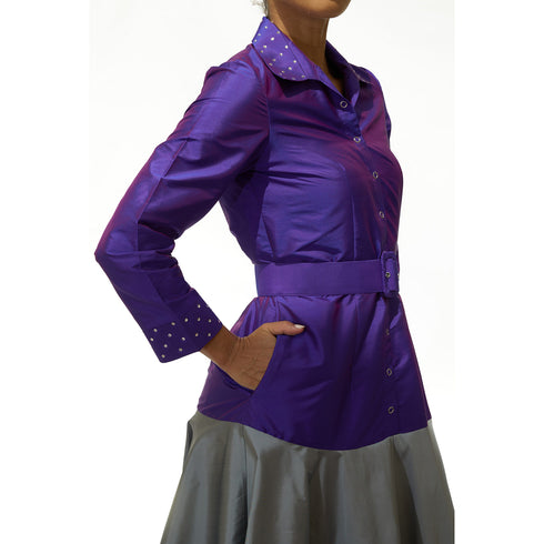 Janice Swarovski Taffeta Maxi Dress - Purple Color Block