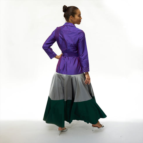 Janice Swarovski Taffeta Maxi Dress - Purple Color Block