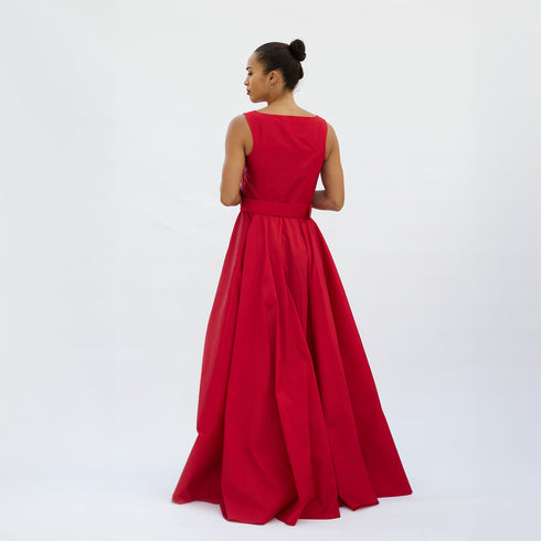 Thais Red Sleeveless Taffeta Maxi Dress