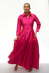 Debua Taffeta Cranberry Pink Maxi Shirt Dress
