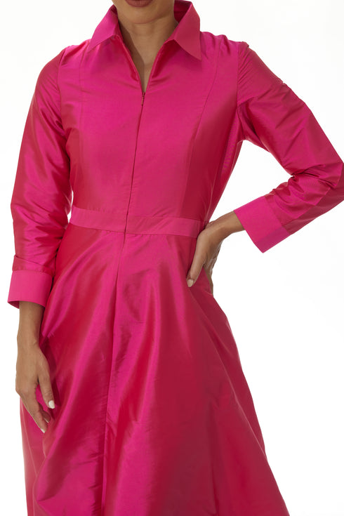 Debua Taffeta Cranberry Pink Maxi Shirt Dress