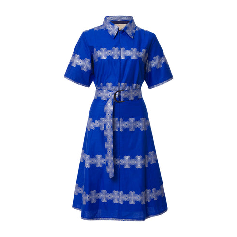 Annabel Shaping Dart Shirt Dress - Blue/Silver