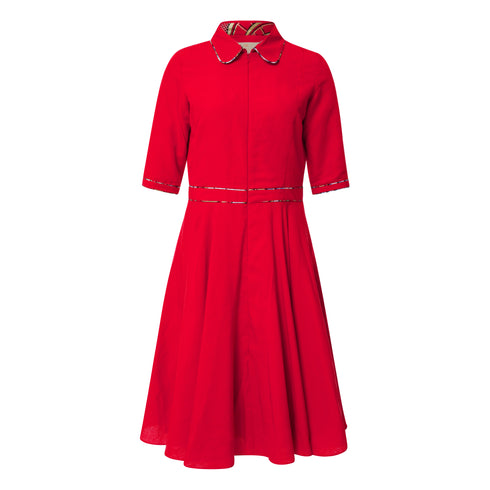 Effie Linen Midi Dress - Red
