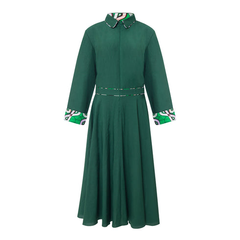Salma Belted Midi Shirt Dress - Forest Green