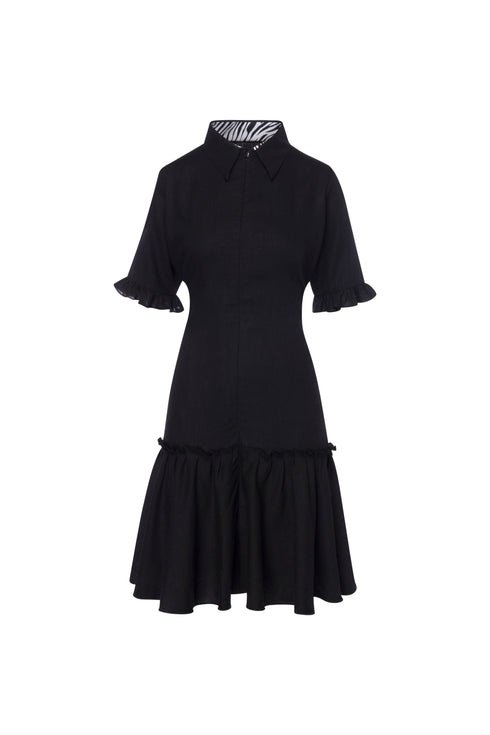 Jules Linen Frilly Dress - Black