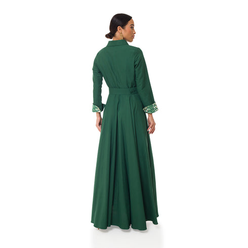 Winnie Linen Maxi Shirt Dress - Forest Green