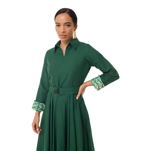 Winnie Linen Maxi Shirt Dress - Forest Green