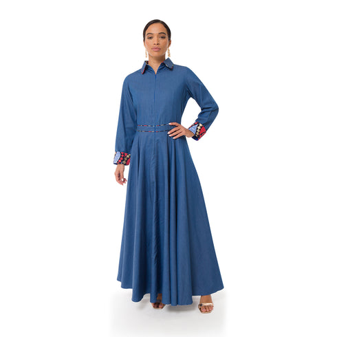 Salma Belted Maxi Shirt Dress - Denim