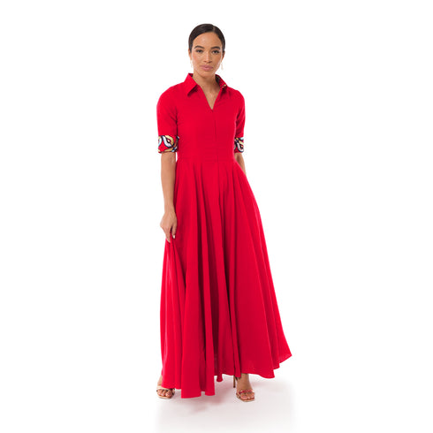 Winnie Linen Maxi Shirt Dress - Red