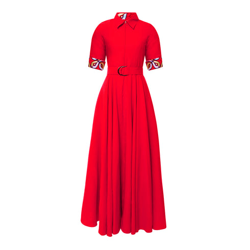 Winnie Linen Maxi Shirt Dress - Red