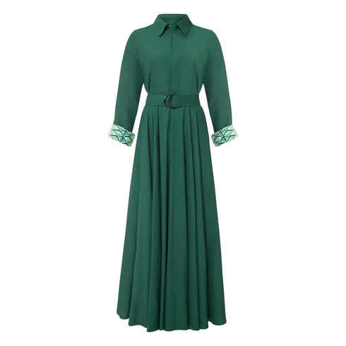 Winnie Linen Maxi Shirt Dress - Forest Green